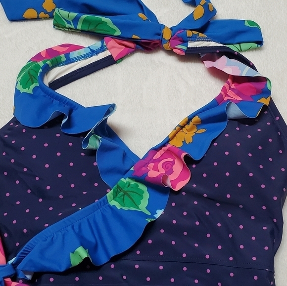 MATILDA Jane Sandcastle Queen Swimsuit Floral Ruffle Halter Pink Polka-dot Small - Picture 4 of 12
